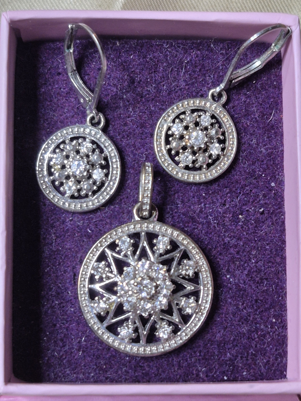 Vintage Avon Silver-Tone Star CZ Pendant and Earrings Set